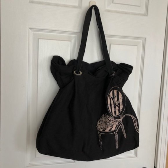 Victoria's Secret Handbags - Victoria Secret Black Canvas Pink Boudoir Chair & Ribbon Tote